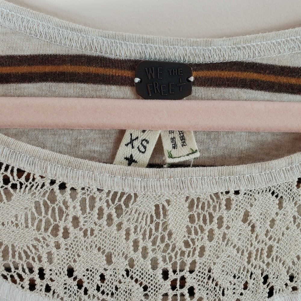 WE THE FREE womens Great Falls Montana boho crochet 3/4 sleeve top - Picture 4 of 5